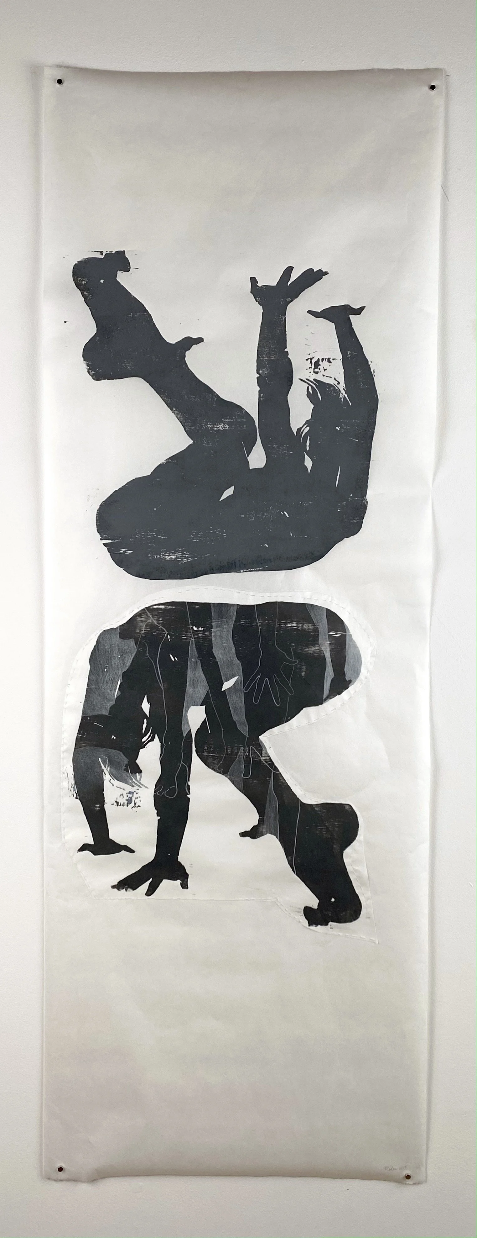 A Brief Moment ,
Woodcut print, collage, colored pencil , 
51.5" X 18" 
