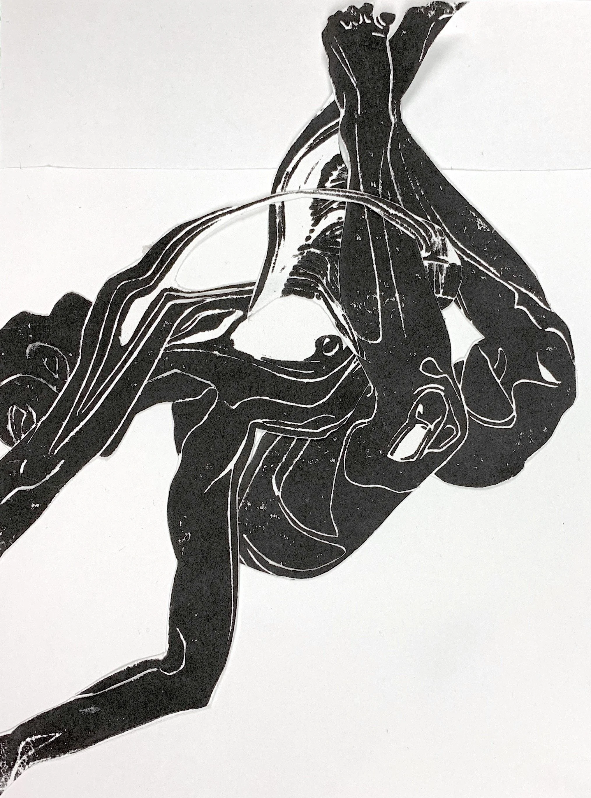 Untitled (self-portrait)6, Collage #1, Lino-cut collage on paper, 5x7