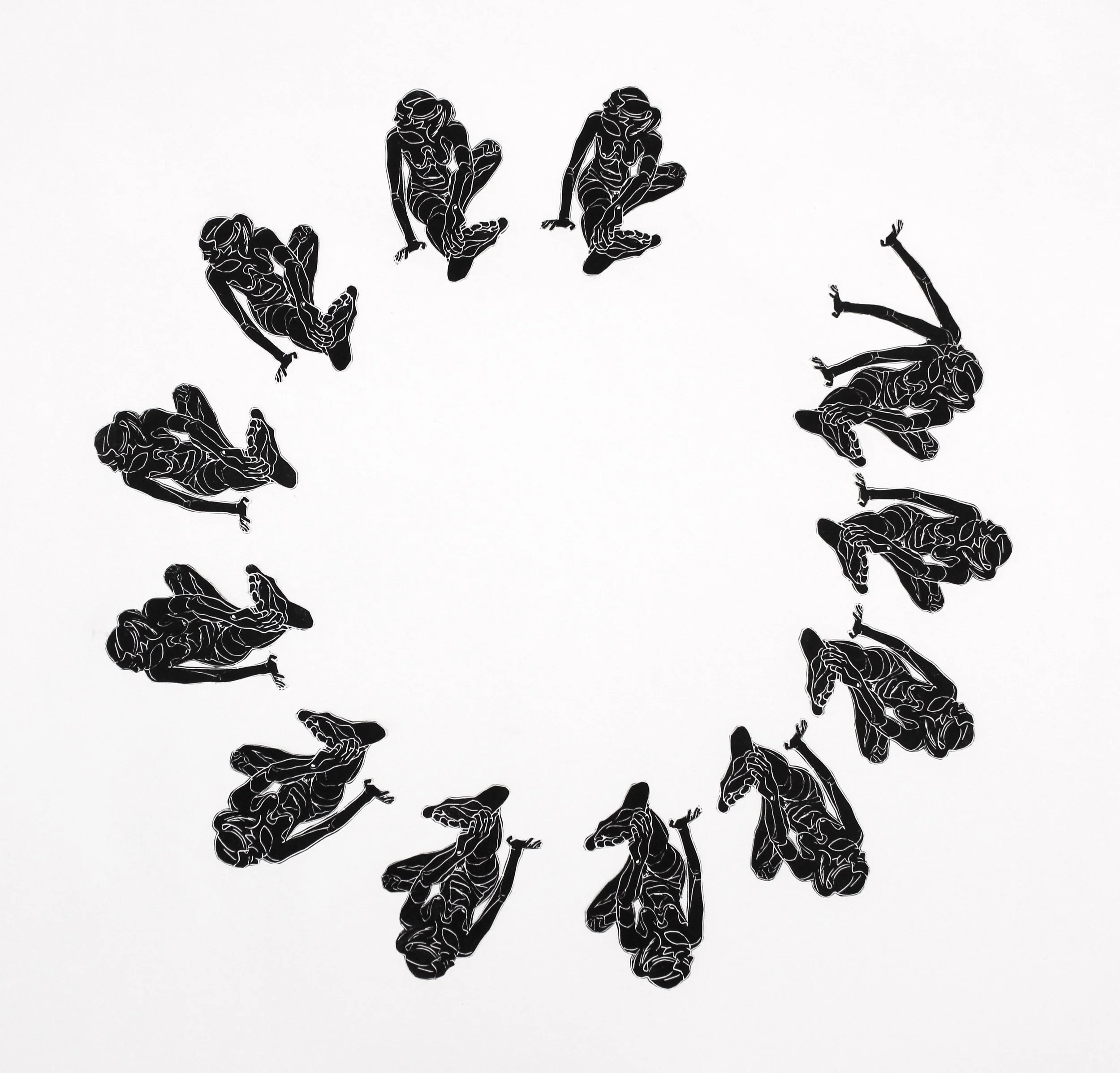 Reach 3, Collage #1, Lino-cut collage on paper, 27x27
