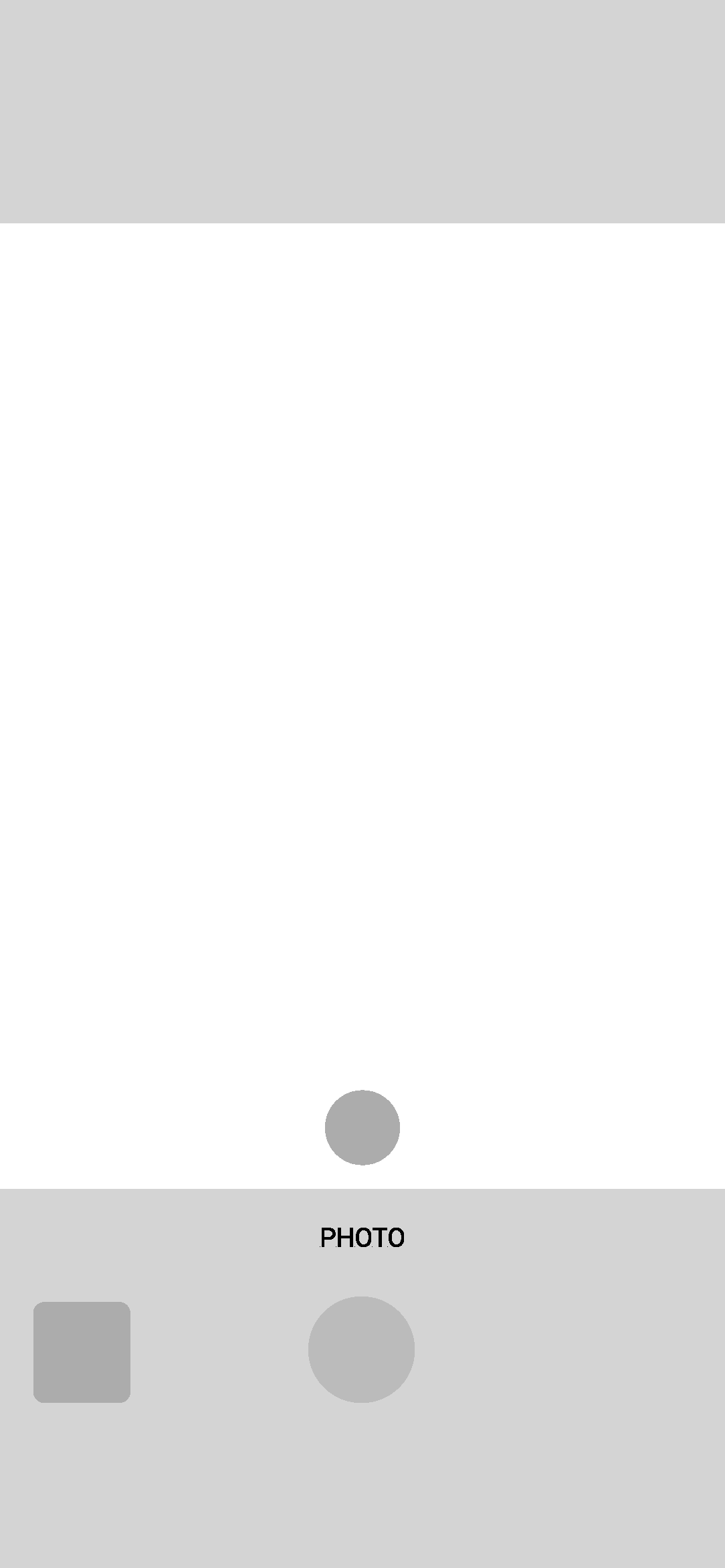 A smartphone screen showing a photo gallery app, with a large blank photo placeholder at the top and a smaller gray icon at the bottom labeled 'PHOTO'.