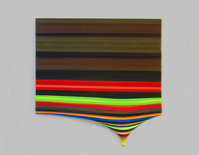 "Sketch for 43 Rolls of Winding", 2007, gaffer tape, varnish, wood panel, 24 x 24 inch. © Sun K. Kwak