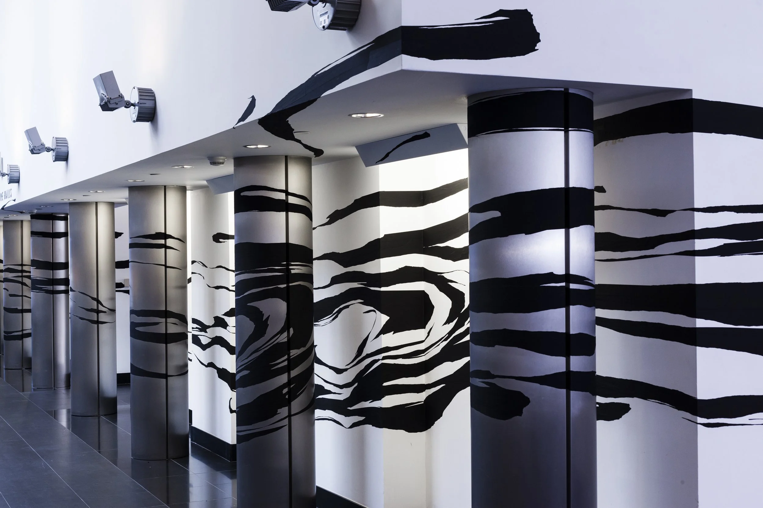 "Space Drawing", 2016_masking tape_Installed at 
Charles B. Wang Center
at University Stony Brook,
New York, U.S.A ( on view 2016-2018) Photo_Heather Walsh 