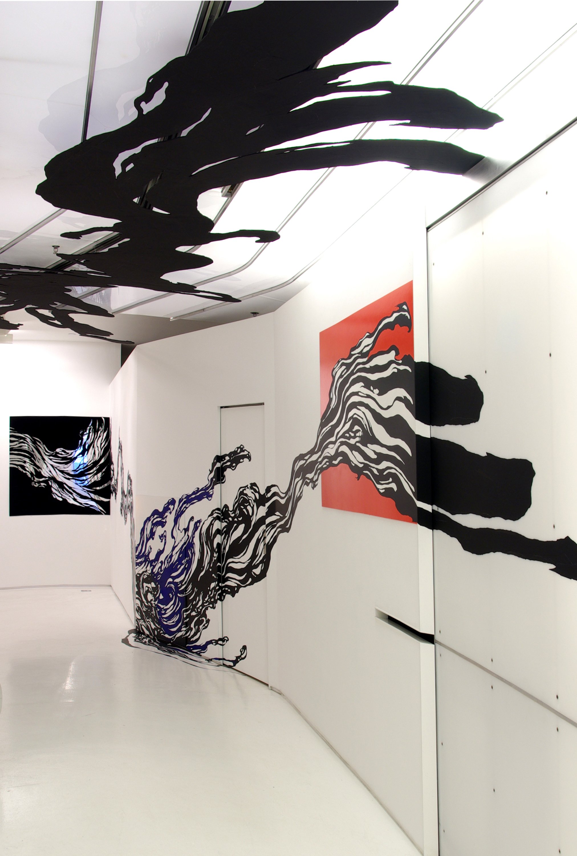 "Nervous System_ Corner Force", 2008_ masking tape, vinyl, paint, panel, hardboard_installed at Mixed Green Gallery, New York. © Sun K. Kwak