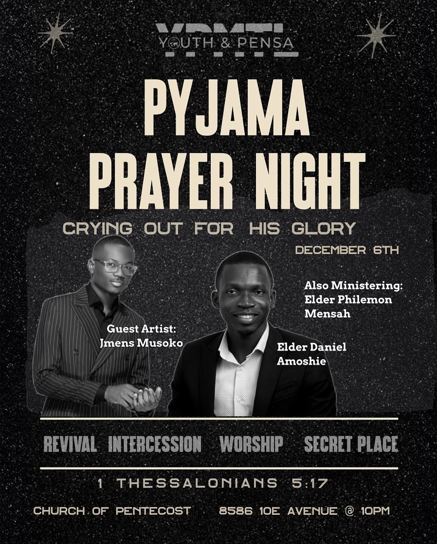 7 DAYS AWAY!

Get ready to experience His GLORY at our Pyjama Prayer Night on December 6th!

A night of impact, power, and encounter with the Lord awaits, featuring powerful ministrations, moving sermons, fervent prayer, and a special ministration by