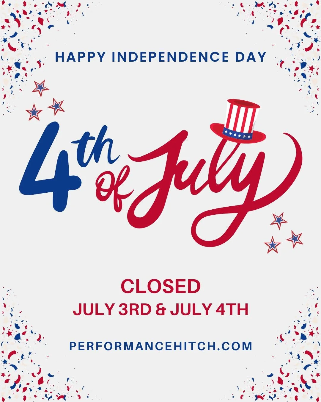 We will be closed Thursday, July 3rd and Friday, July 4th in observance of Independence Day. We&rsquo;ll resume normal business hours on Monday, July 7th. We hope you have a safe and enjoyable holiday 🇺🇸