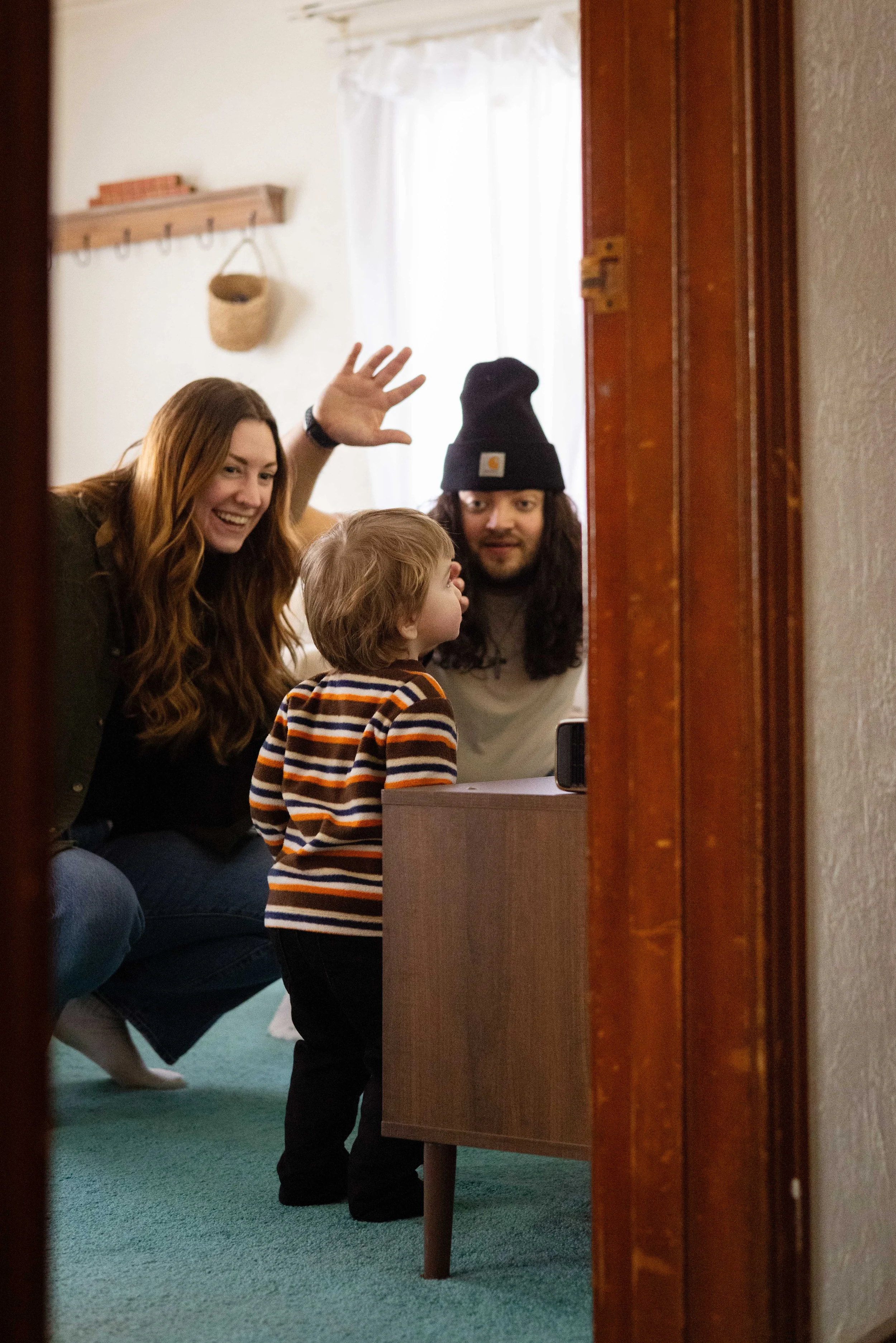 Candid living room dance party