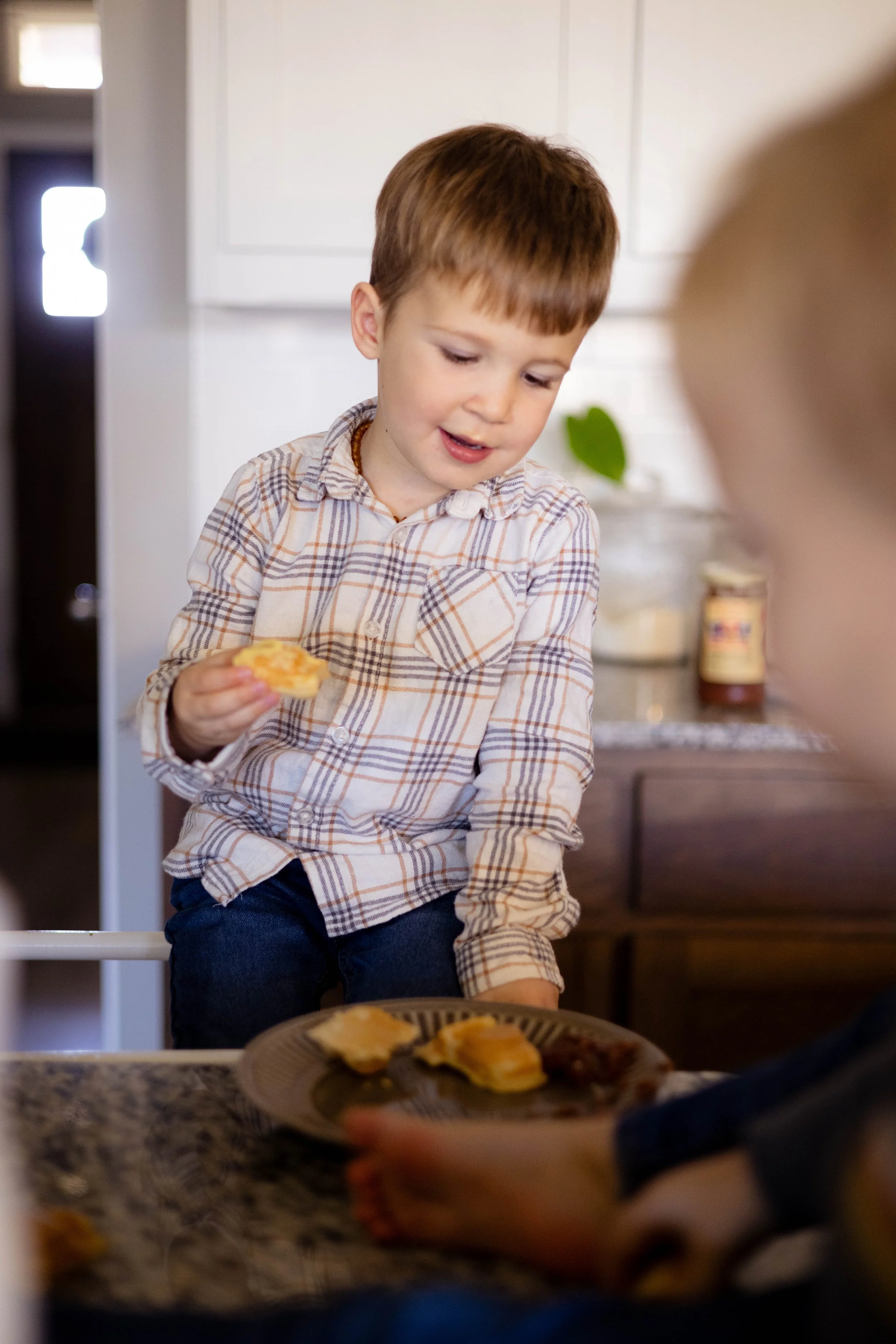 Little boy with a waffle