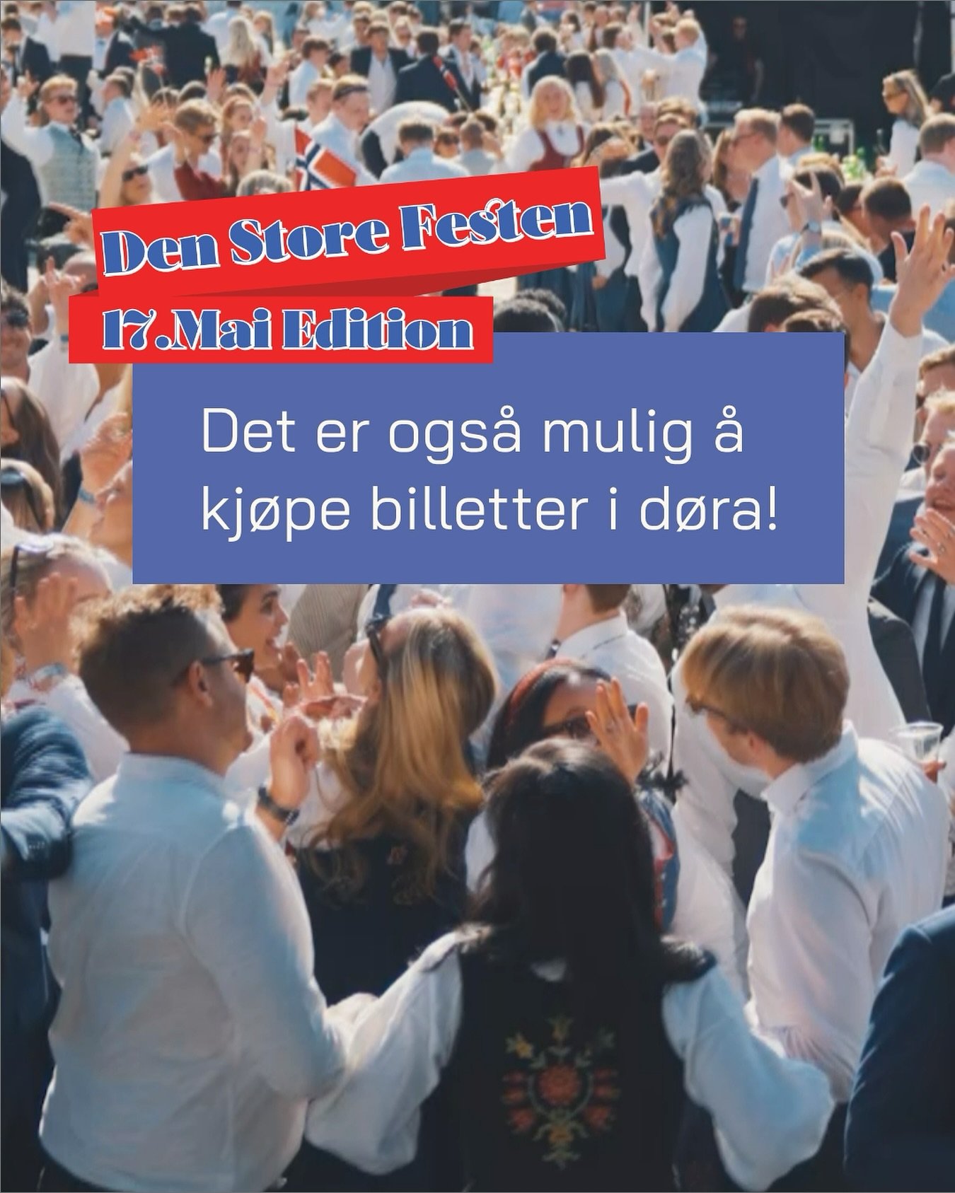 Fortsatt ikke kj&oslash;pt billett til l&oslash;rdagens fest? 🇳🇴🥂 Det vil ogs&aring; v&aelig;re mulig &aring; kj&oslash;pe billetter i d&oslash;ra 🍾🥳

Vi sees! 🇳🇴 

#17mai #denstorefesten
