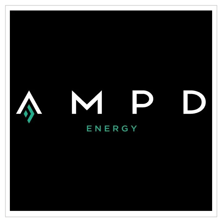 Logo with stylized letter 'A' and the text 'AMPD ENERGY' on a black background.