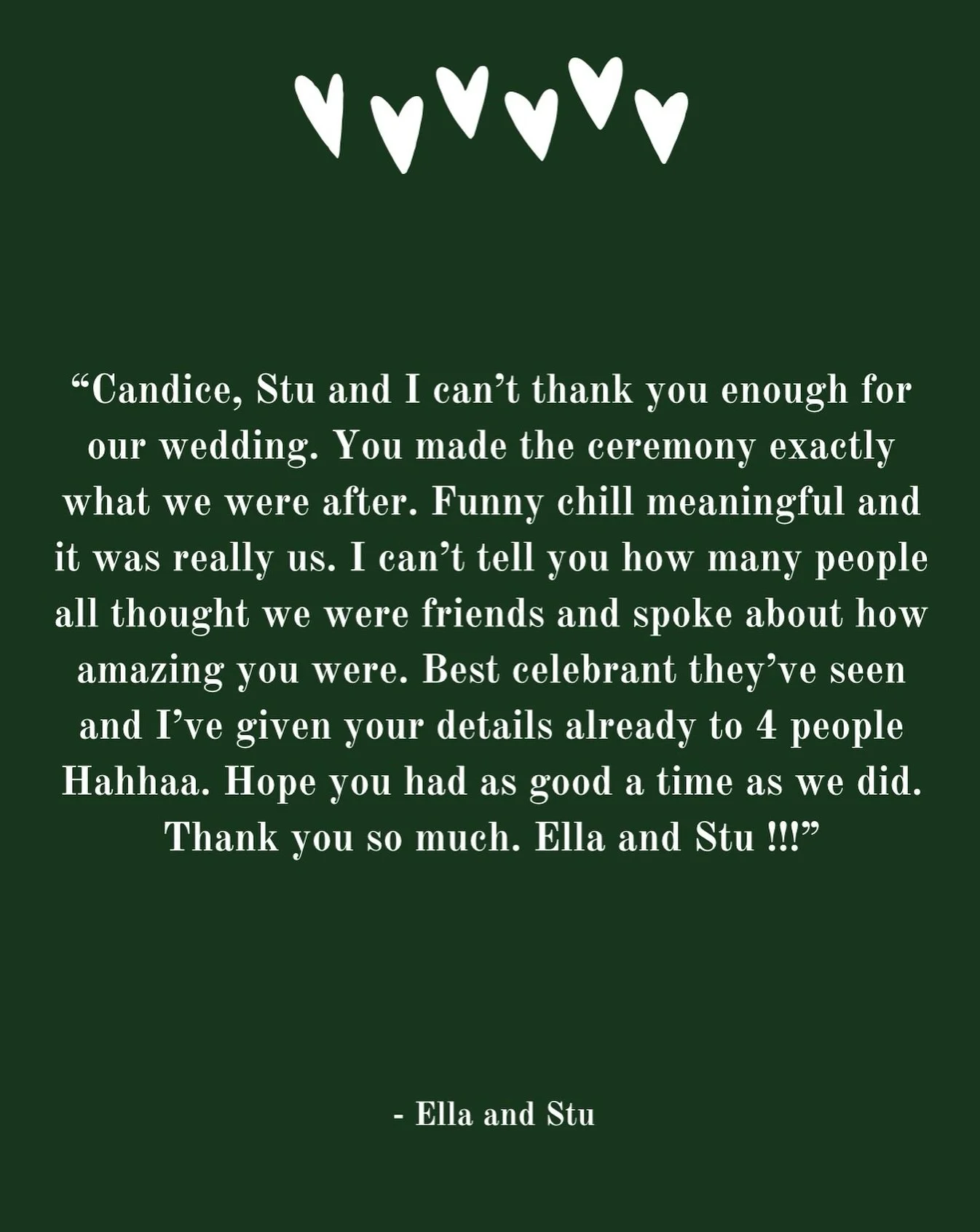 π€ Testimonial love from Ella and Stu π€ All I need to say is what an EPIC day and what a pair!! So much fun was had celebrating their love. 
—— 
Celebrant and MC 
www.loveagoodwedding.com
—— 
#weddingcelebrant #melbournewed