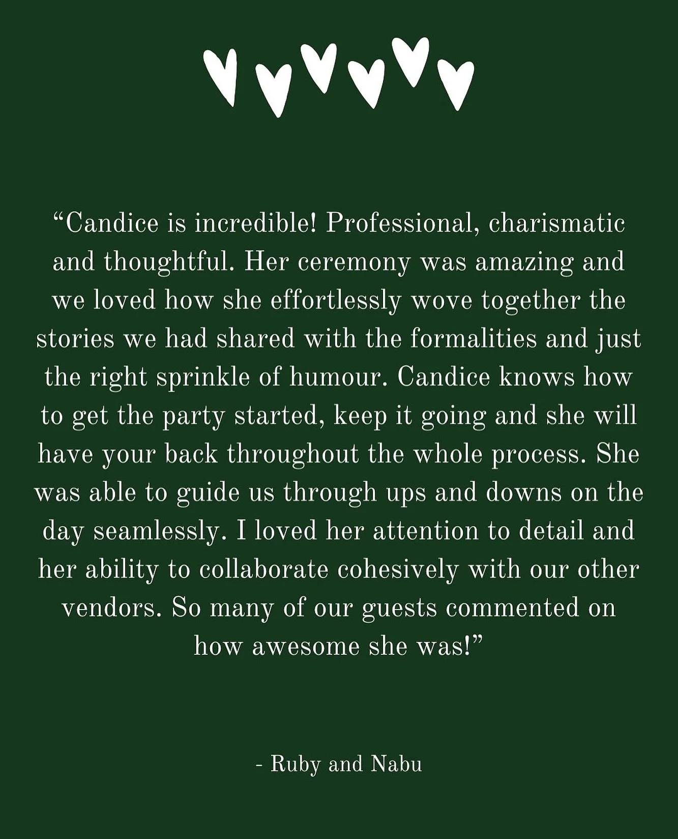 π€ Testimonial love from Ruby & Nabs π€ 
These two, Hoh! The love I have for them, always something special when you get to marry friends x 
—— 
Celebrant and MC 
Loveagoodwedding.com
—— 
#weddingcelebrant #melbournecel