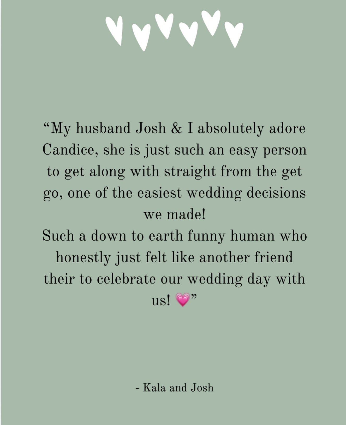 🤍 Testimonial love from Kala and Josh 🤍 

When two absolutely lovely legends get married, you know it&rsquo;s going to be a good time. 

&mdash;&mdash; 
Celebrant and MC 
www.loveagoodwedding.com
&mdash;&mdash; 

#melbournecelebrant #melbourneweddi