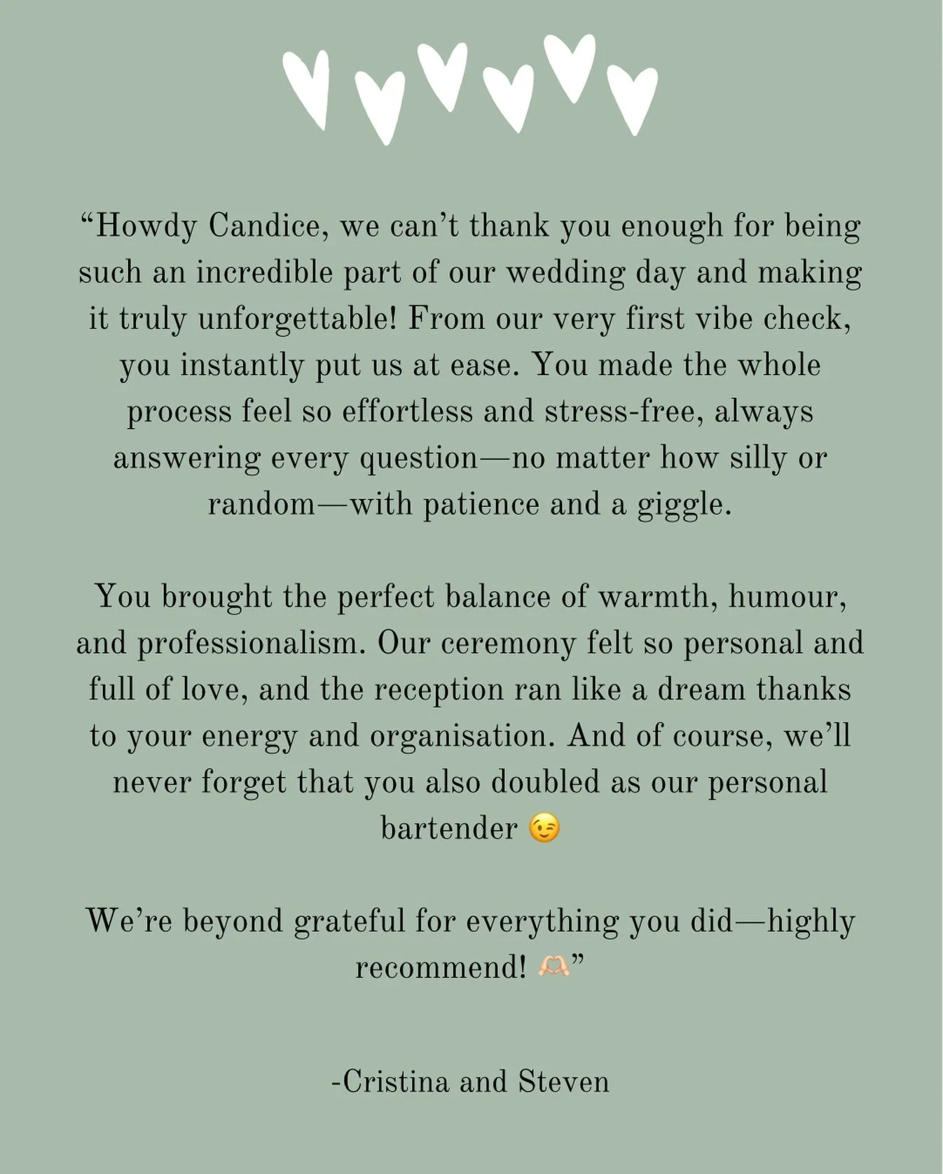 🤍 Testimonial love from Cristina and Steven 🤍 

An afternoon of absolute love, emotion and pride from their family. So magical to be a part of so many love stories! 

&mdash;&mdash; 
Celebrant and MC 
loveagoodwedding.com 
&mdash;&mdash; 

#melbour