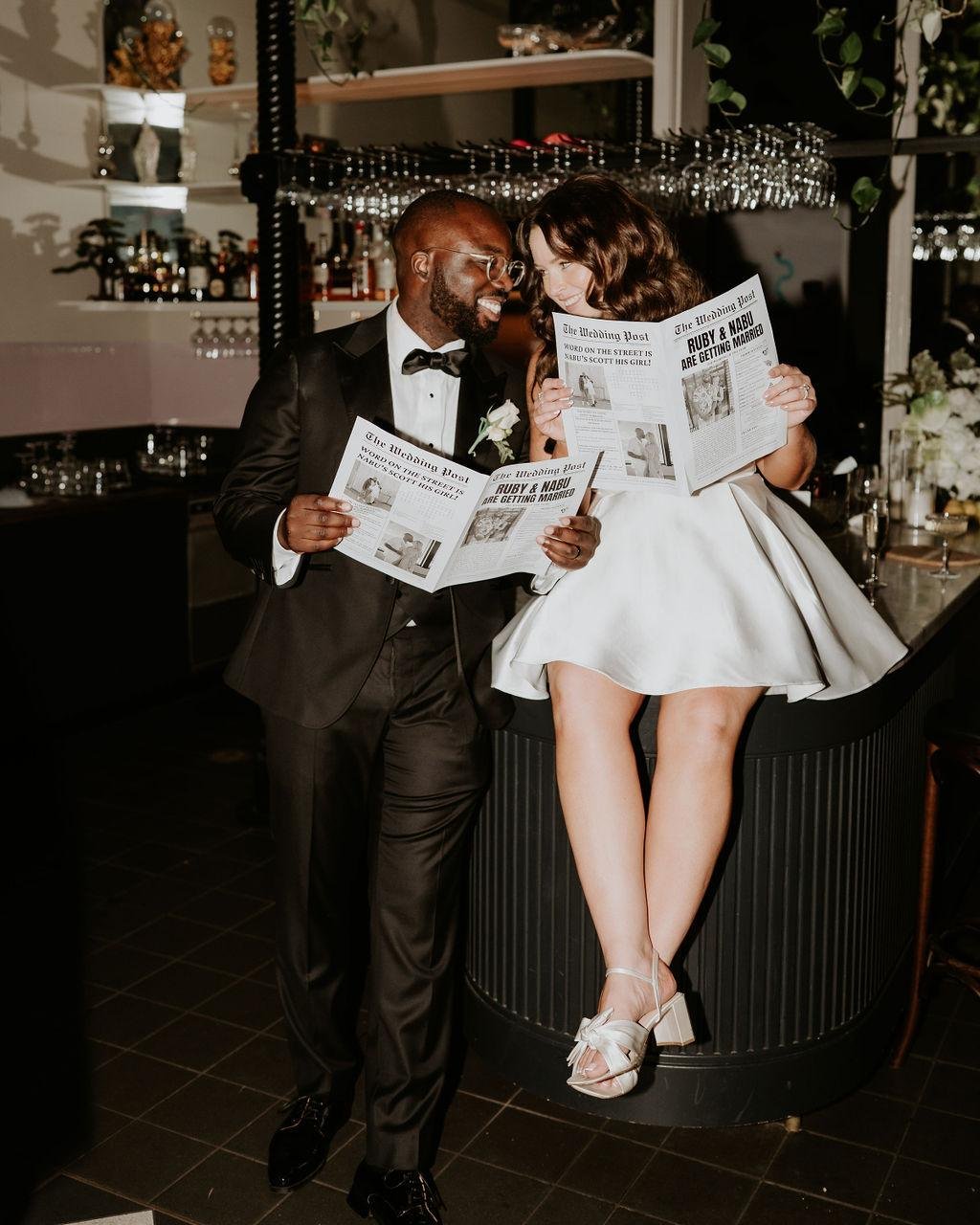 Hot off the press, these two are iconic. 📰✨

♡ Photo @lachlanchatfieldphotography 
♡ Venue @crystalpalace_and_courtyard 
♡ Celebrant @loveagoodwedding 
♡ Content @candidstudios._ 
♡ Legends @ruby.newbetre  x @nnabs___ 

---- 
Celebrant and MC 
lovea