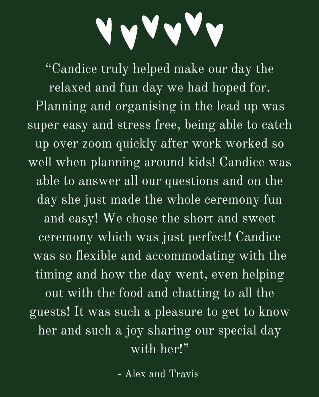 🤍 Testimonial love from Alex and Travis 🤍

Keeping it small, simple and surrounding yourself with love is always a good idea! 

&mdash;&mdash; 
Celebrant and MC 
loveagoodwedding.com
&mdash;&mdash; 

#melbournecelebrant #melbourneweddingcelebrant