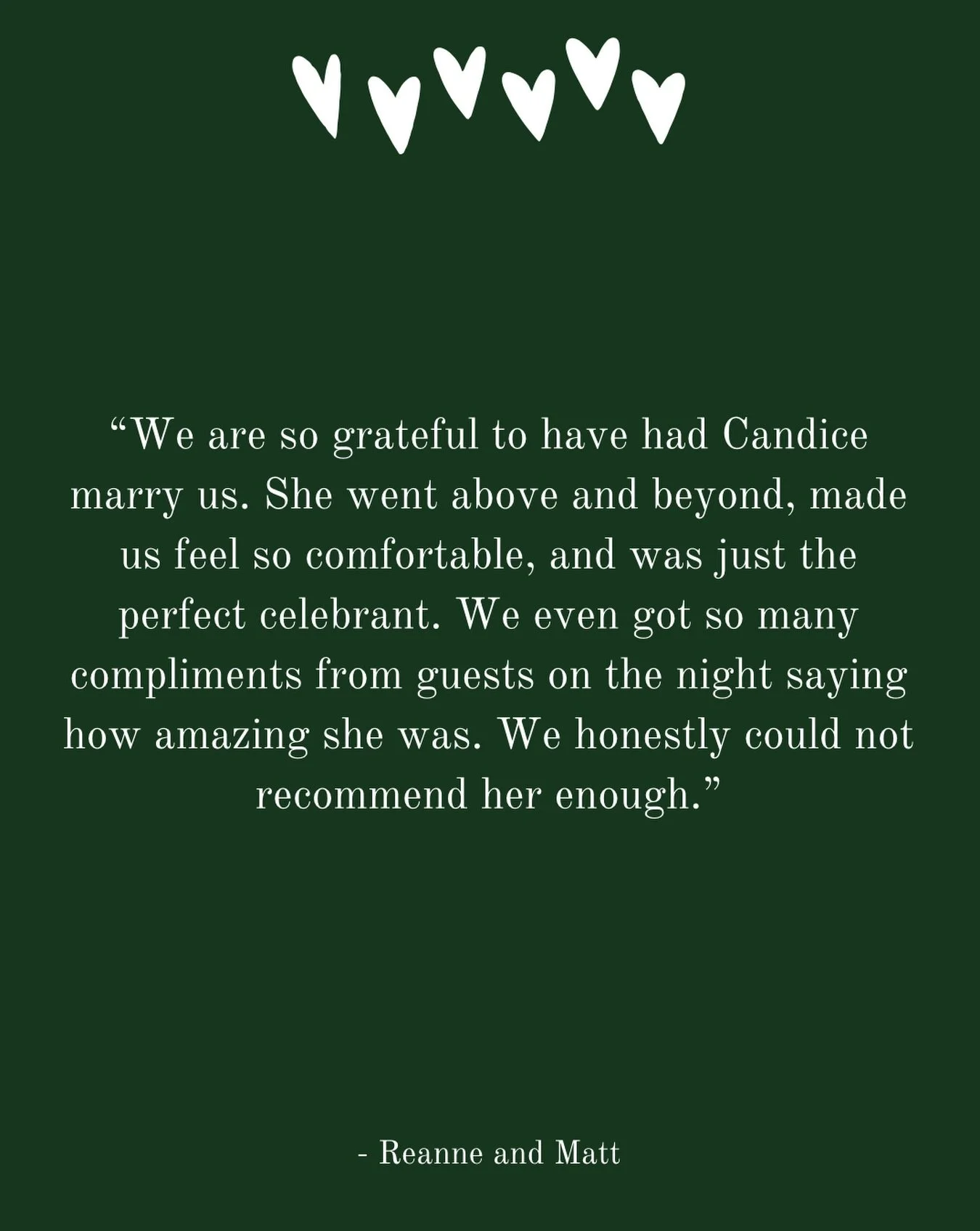 🤍 Testimonial love from Reanne and Matt 🤍 

Two legends, absolutely in love, said there I do&rsquo;s with a beautiful ceremony followed by a garden reception. An afternoon surrounded by their loves celebrating their love. 

&mdash;&mdash; 
Celebran