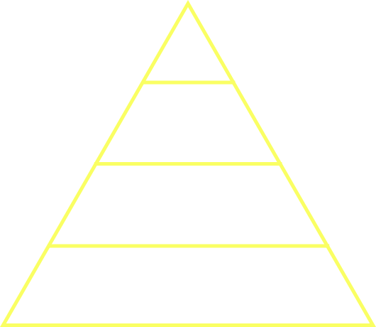 Strategic rigor icon with structured layered triangle design