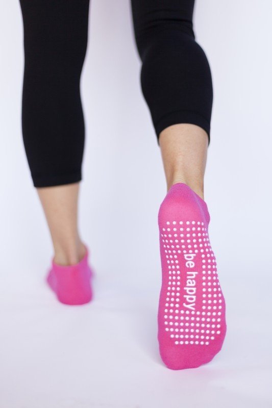 Sticky Be Grip Socks - Be Happy Affirmation -Pink Colour - One Size Fits  All — Belinda McLeod Massage Therapy and MVHealth Hub