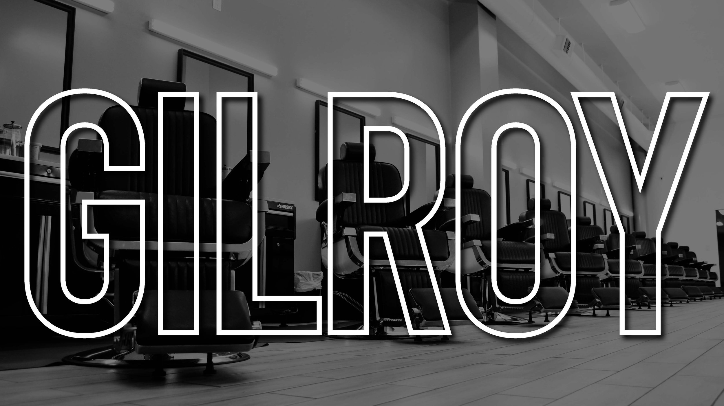 Empty barber chairs with the word "GALLERY" in large text overlayed on the image.