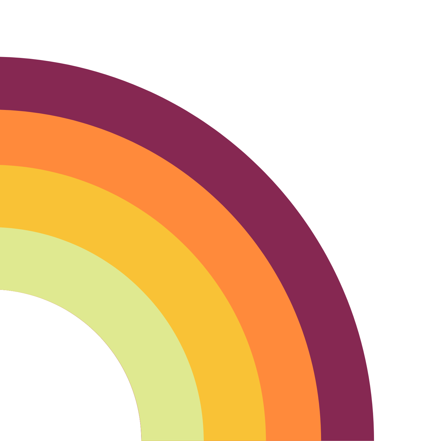 Colorful rainbow with four arches in yellow, orange, purple, and brown on a black background.
