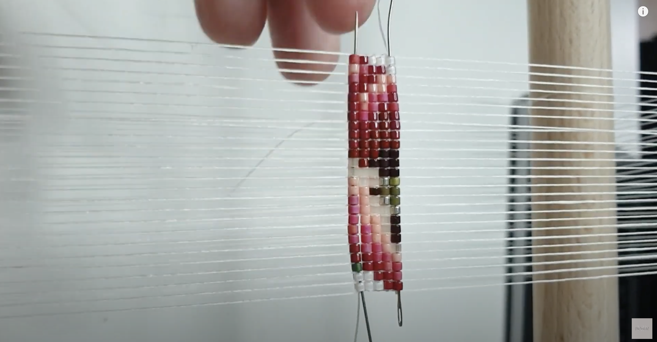 This is how you “catch” each bead between threads. Continue weaving back and forth, following the pattern until you have completed your bracelet.