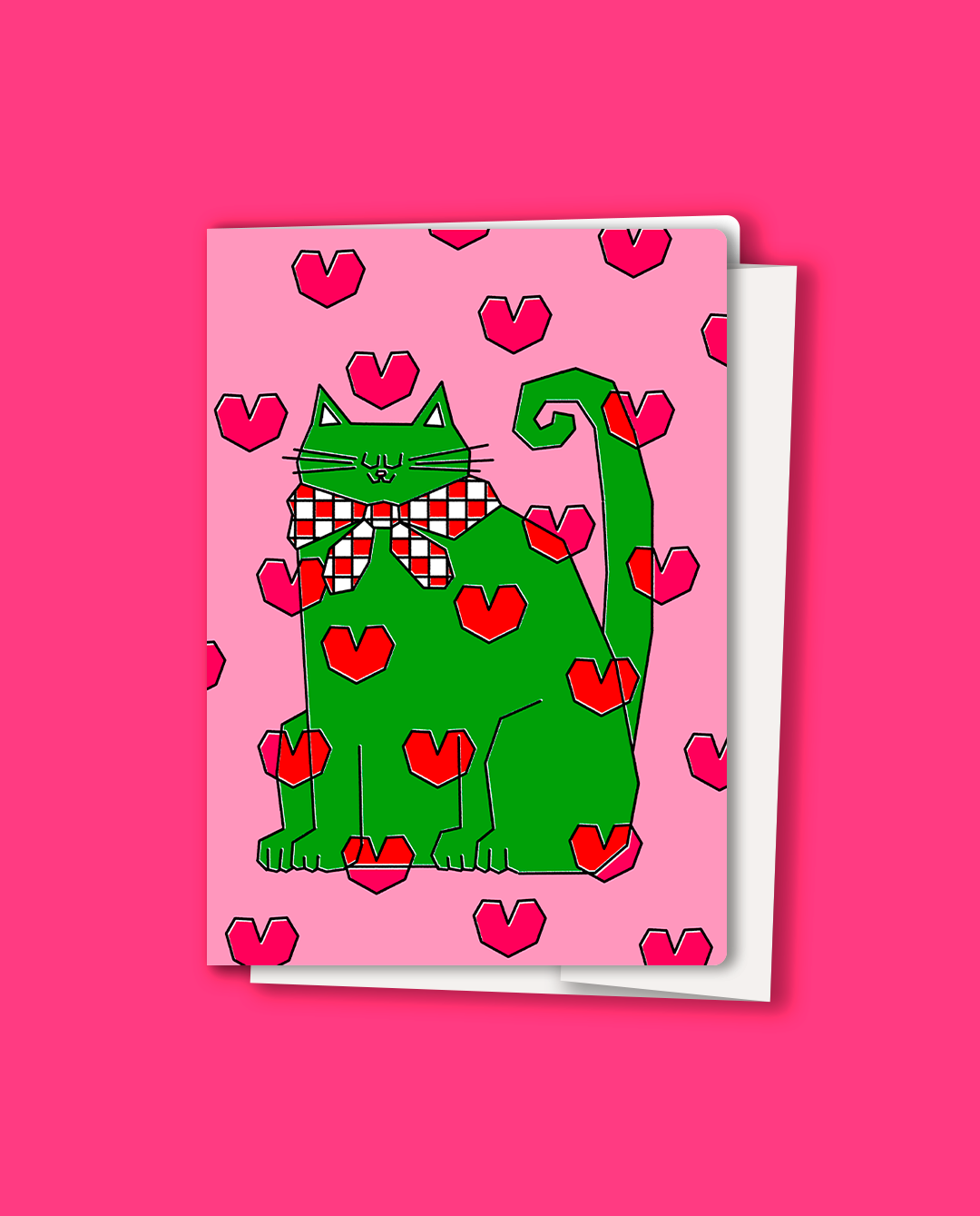 Carte pliée Chat coeurs