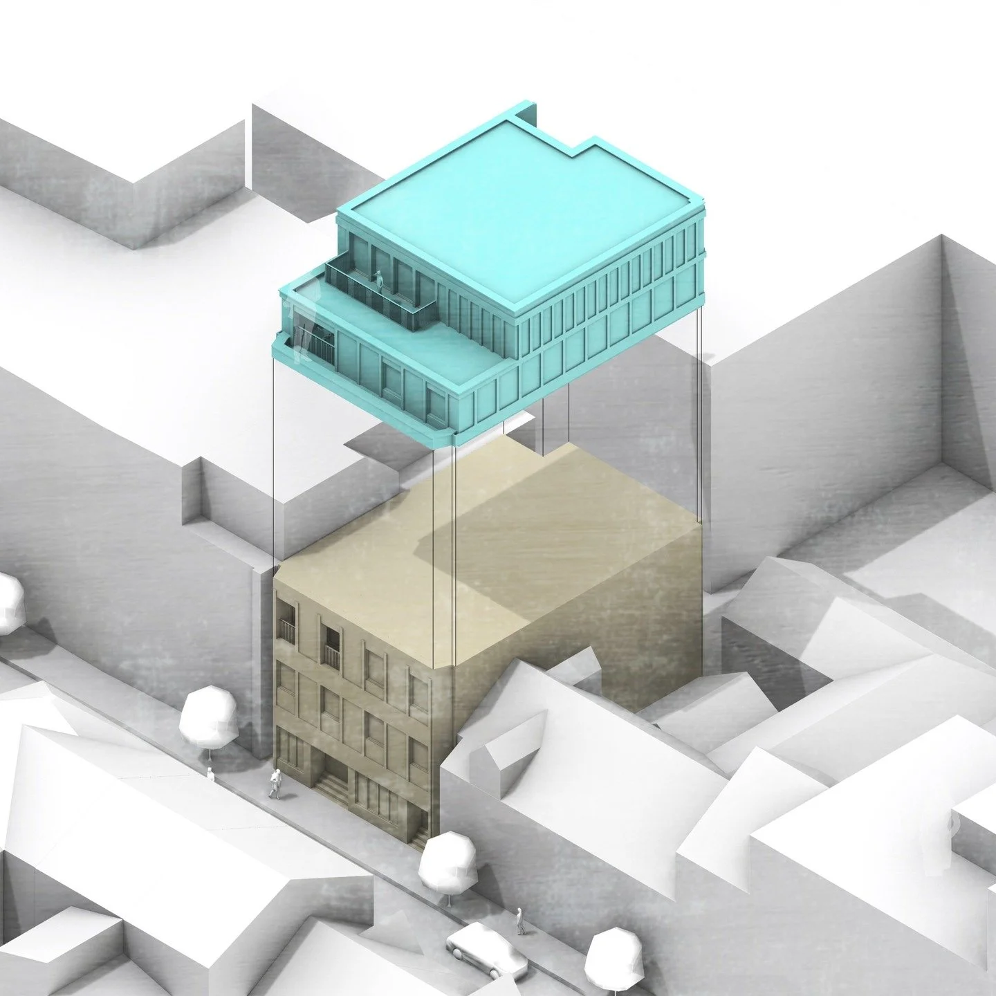2/3 - The new upper floor massing at Market Street steps back to reduce the visual impact from street level and to create private amenity spaces for the new apartments.

The design draws upon the language of the original fa&ccedil;ade, retaining the 
