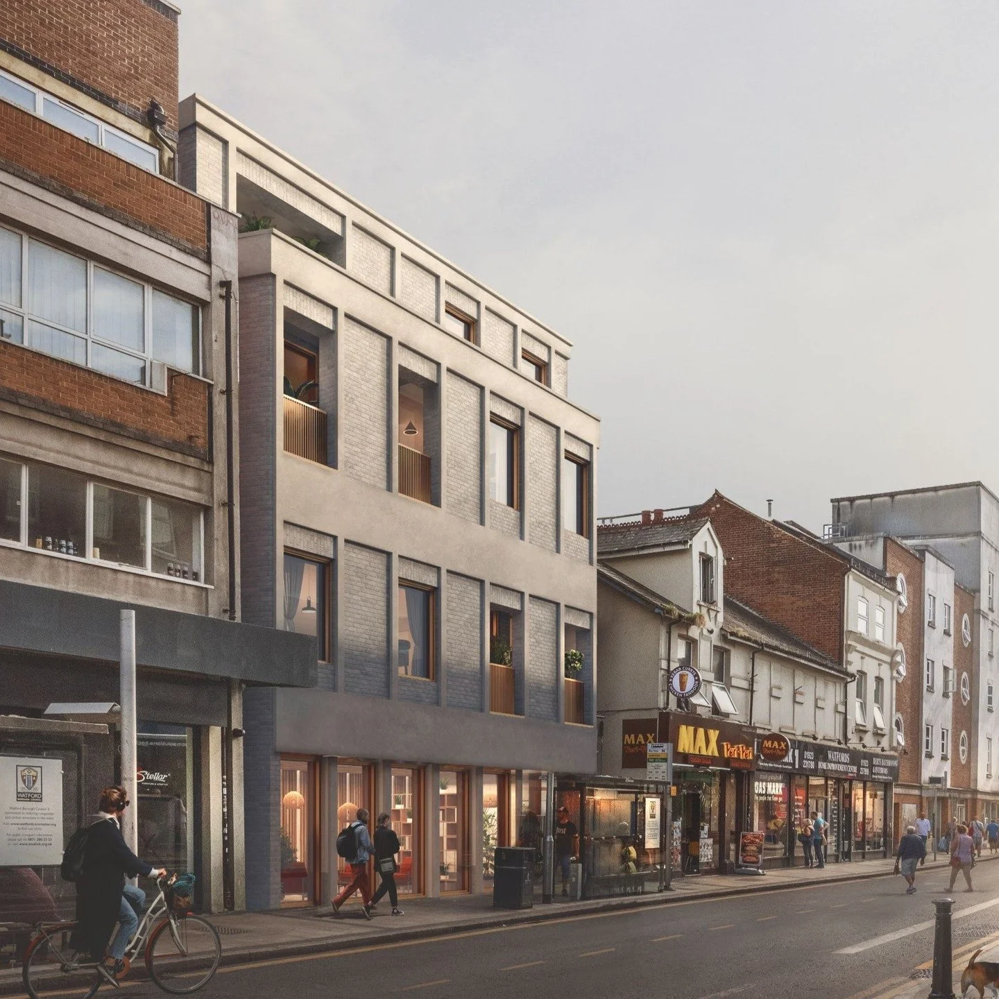 3/3 - The existing Market Street ground floor frontage has also been reconsidered and enhanced in the same language as the airspace massing with the inclusion of a new dedicated residential entrance. 
On the upper floors the existing cladding and fen
