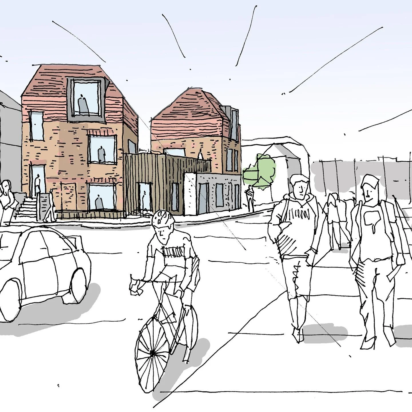 2/3 - Externally, Crebor Street is a contemporary interpretation of the existing vernacular while being sympathetic in scale to the immediate context. 

Articulated and textured masonry alongside matching clay tiles which wrap the facade and roof def