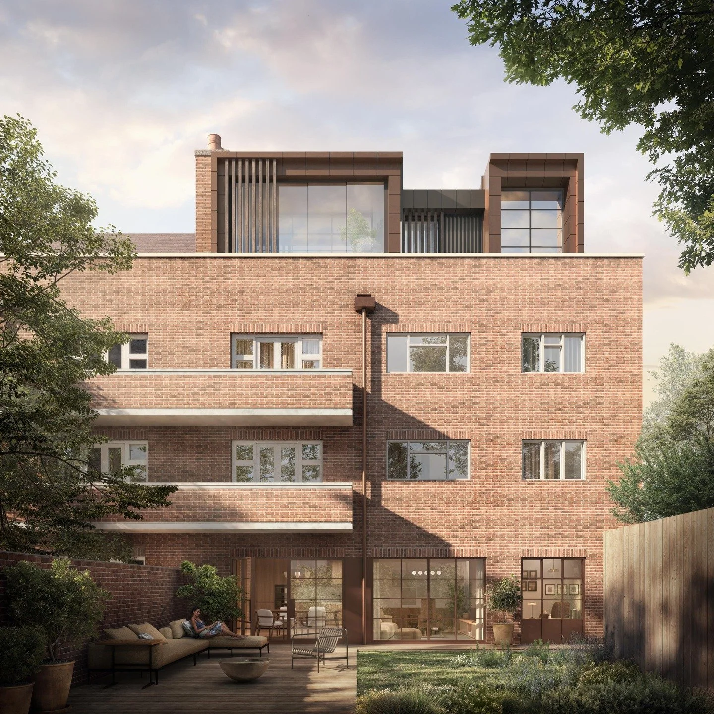 3/3 - The third part of the masterplan is the complete renovation of the existing ground floor apartment. Taking reference from the existing building's mid-century internal aesthetic and the material palette for the attic apartment, new Crittall wind