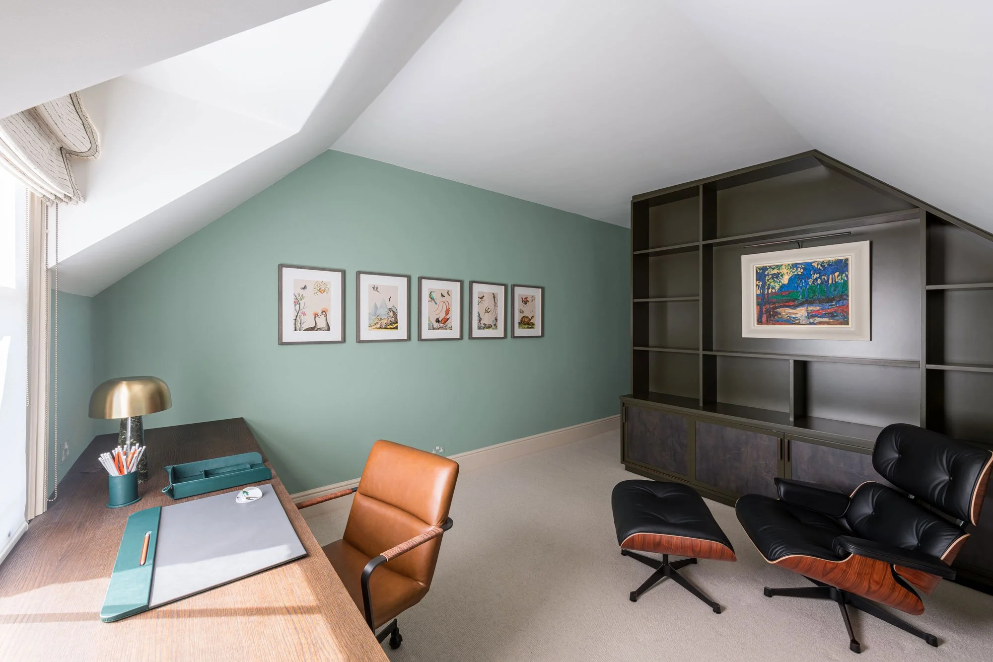 Attic space office with desk, chair and eames chair - Marjoram Architects Kings Road Project