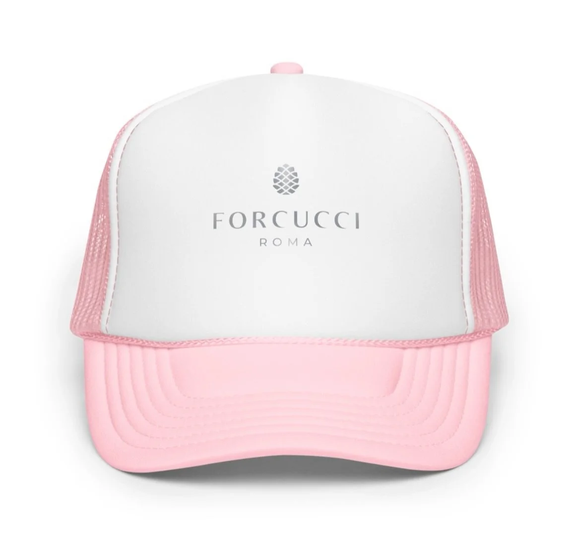 New for Spring 2026.

The Forcucci Foam Trucker hat in pink, white and black.

Only online. 

#forcucci #beoriginal