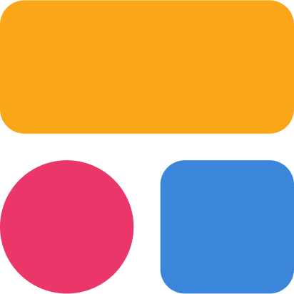 A graphic illustration of four different colored geometric shapes arranged in a grid pattern.