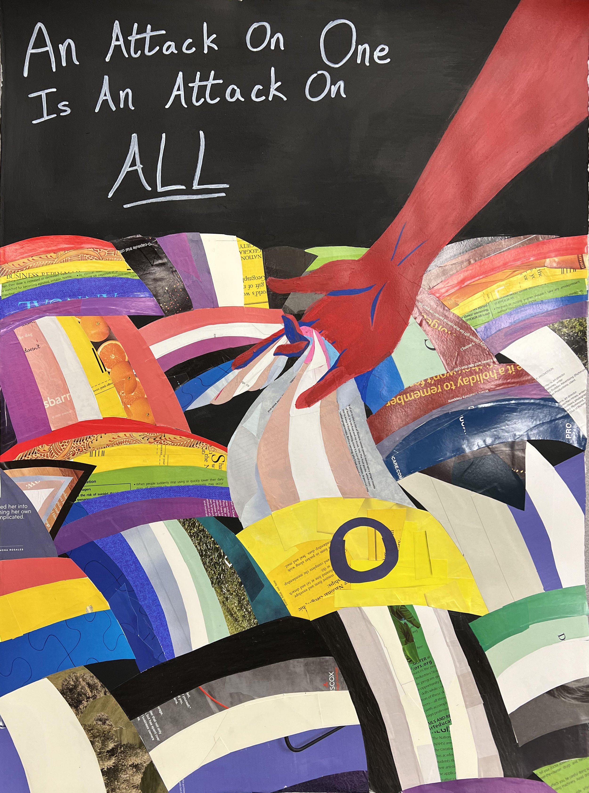 An Attack on One is an Attack on ALL | Acrylic Paint, Magazine Collage | Oct. 2023