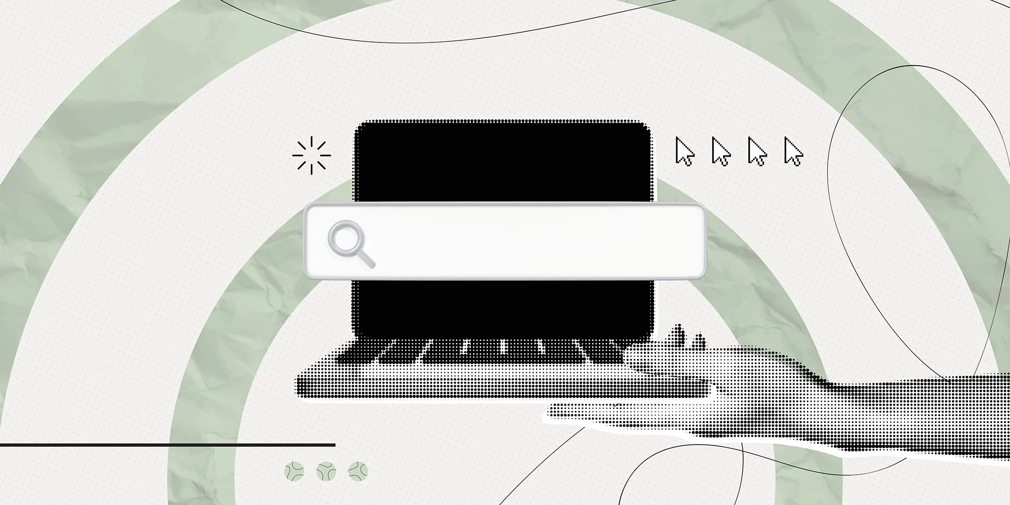 laptop being held with search bar displayed