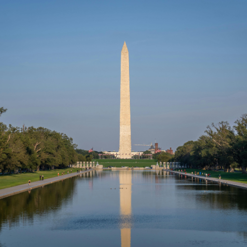 Washington Monument reflected in the Reflecting Pool in Washington, D.C.