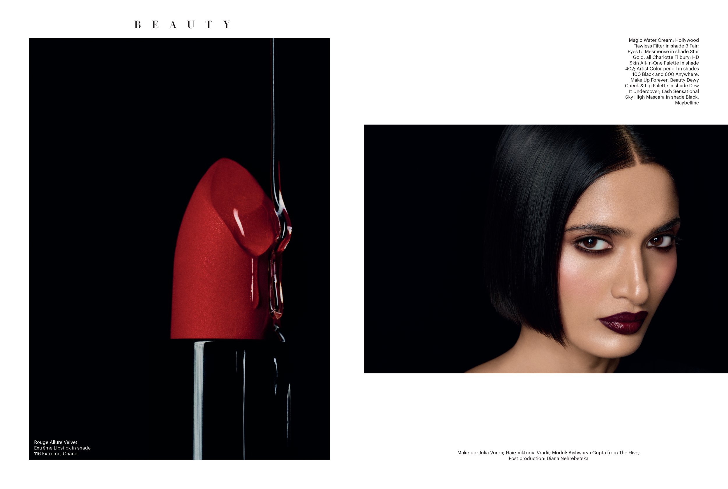 Bold Expression
Bazaar Beauty, Harper's Bazaar @bazaarindia JAN 2026

Credits
Photographer: Vivi Suthathip @viewzfinder 
Creative director: Nuntaporn Munkit @grace_this_is_this 
MUA: Julia Voron @julia_voron
Hairstylist: Viktoriia Vradii @viktoriyavr