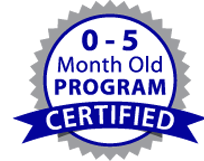 Certified 0 to 5 month old infant sleep program badge for Gentle Night