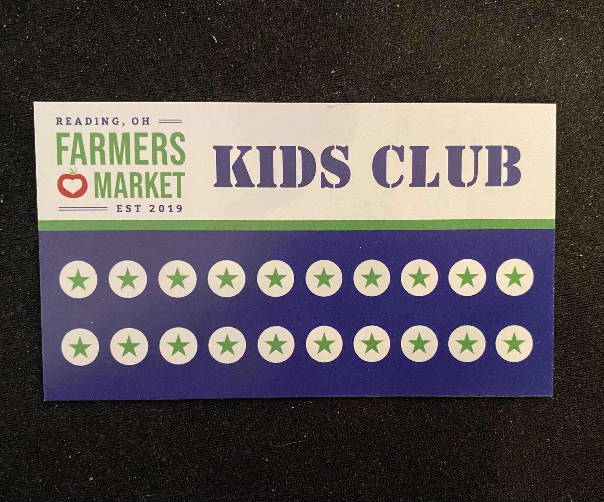 The Farmers Market Kids Club punch card