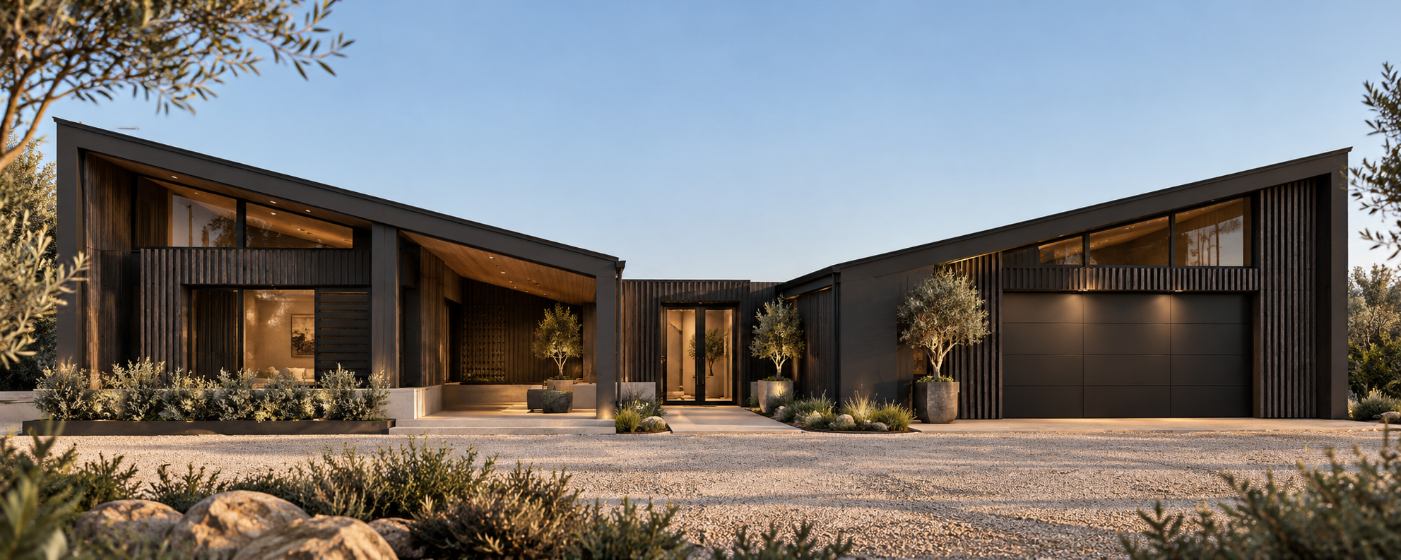 Modern Charcoal House at Dusk.png