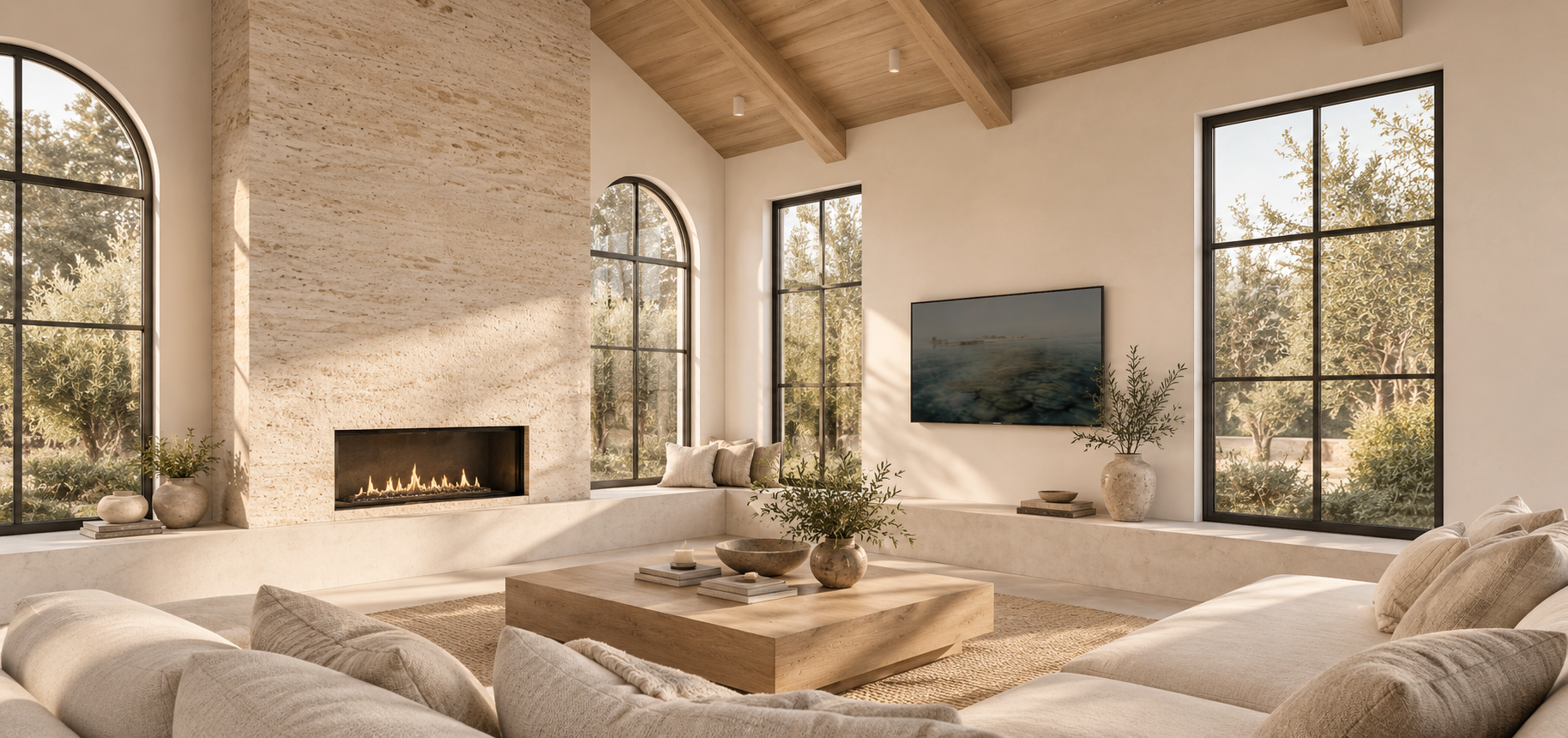 Sunlit Limestone Fireplace Living Room.png