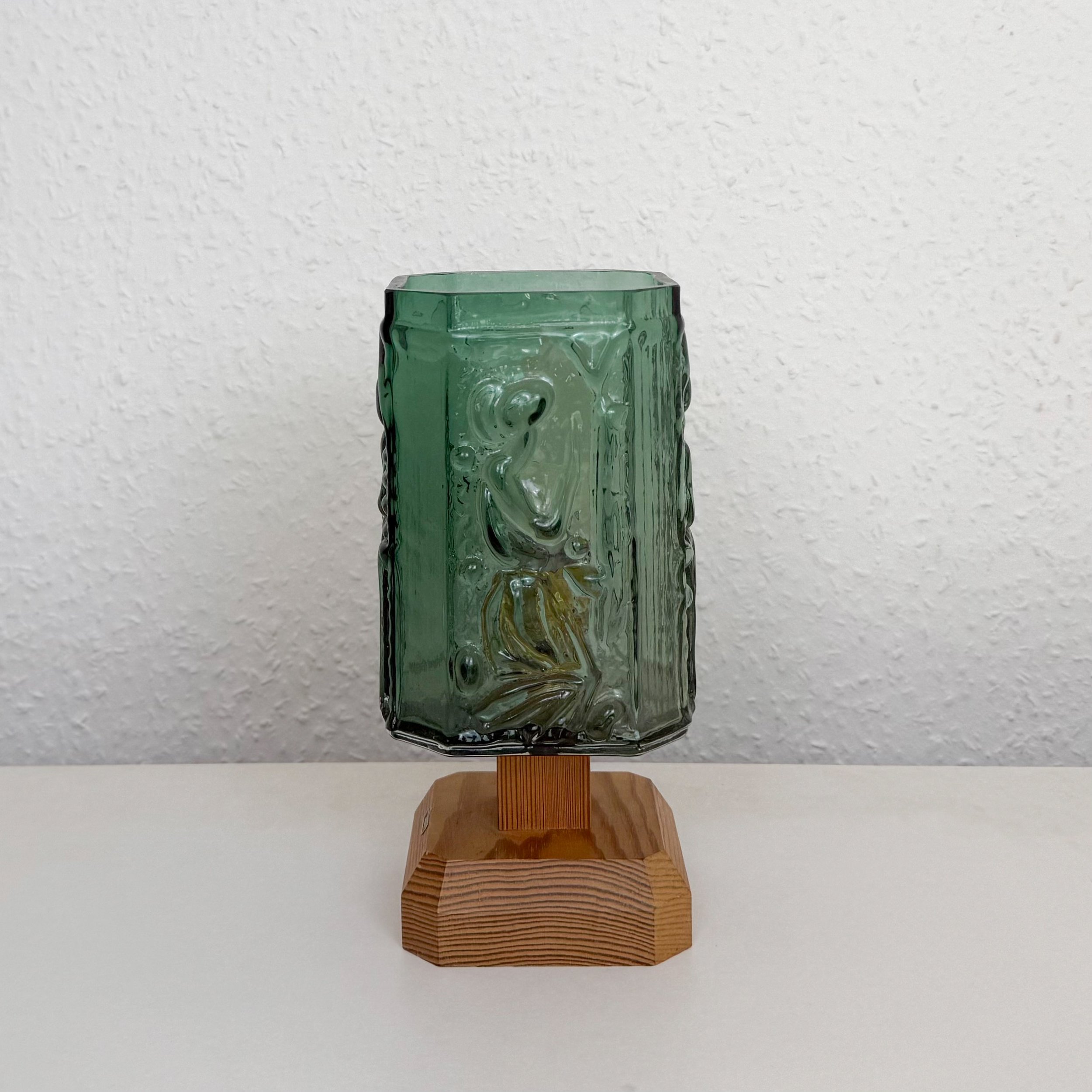 Glass and Pine Table Lamp by Josef Schott for Smålandshyttan - Swedish, c1960s