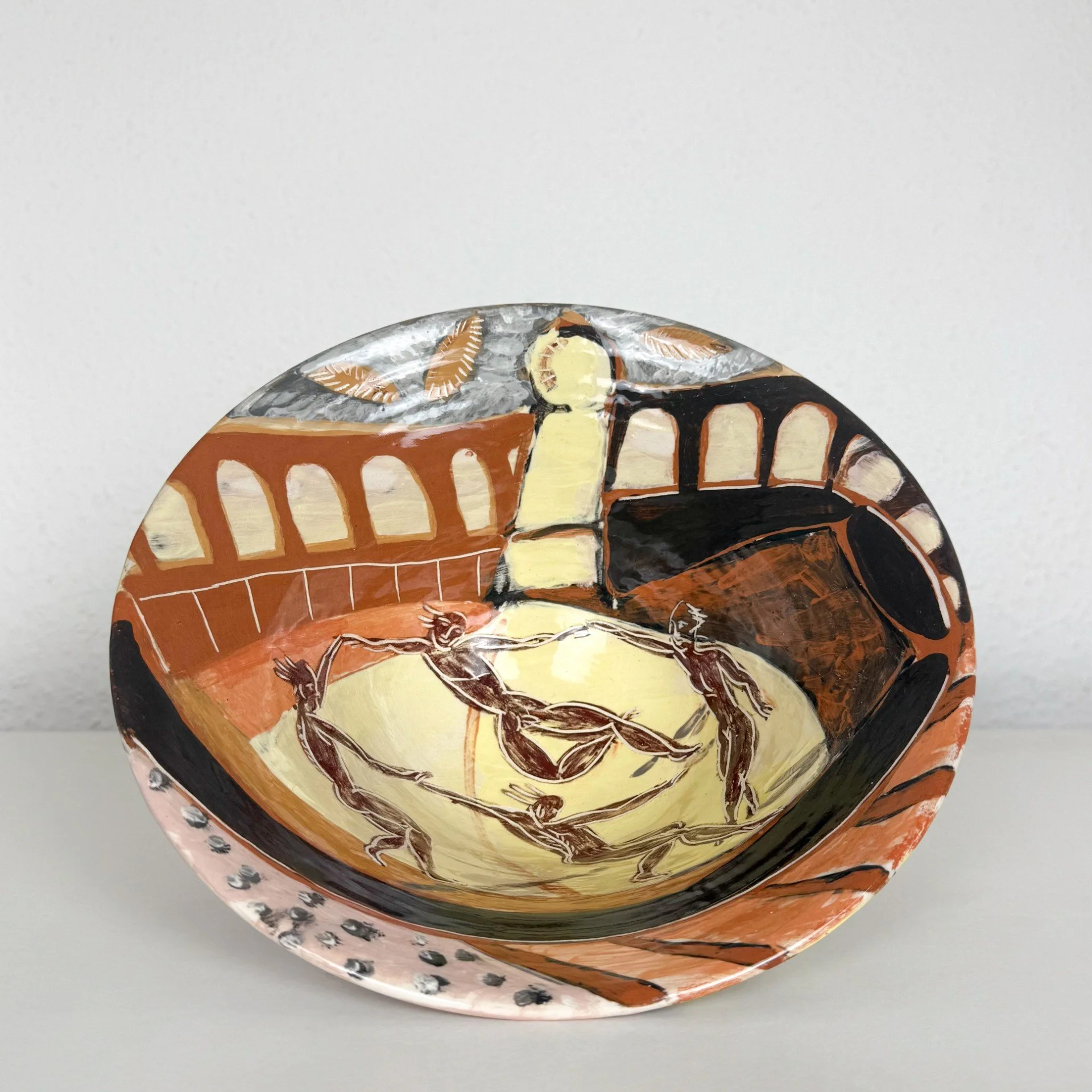 Painted Ceramic Bowl by Nicola Tassie, titled "Arena II" - British, 1992