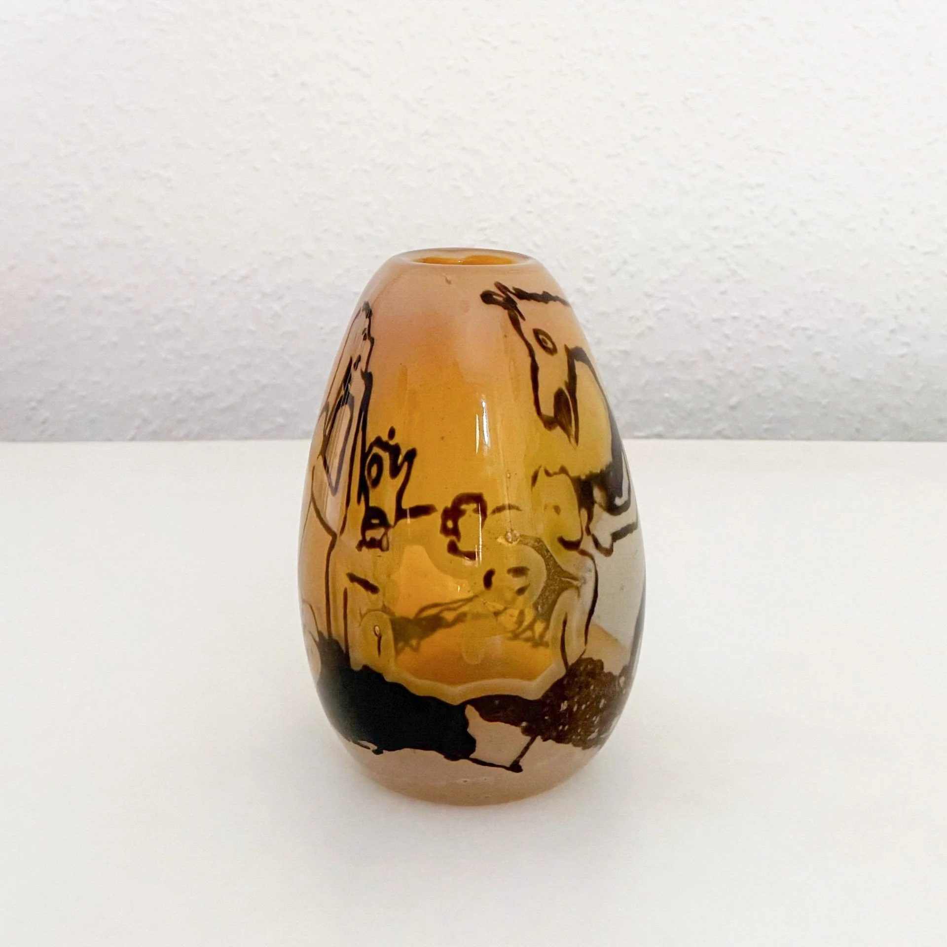 Graal Art Glass Vase with Horse and Monkey Tea Party Decoration - Swedish, 1980s