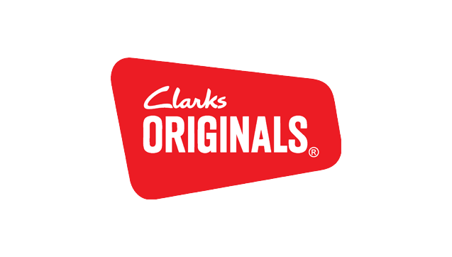 Clarks Originals logo with red background and white text.