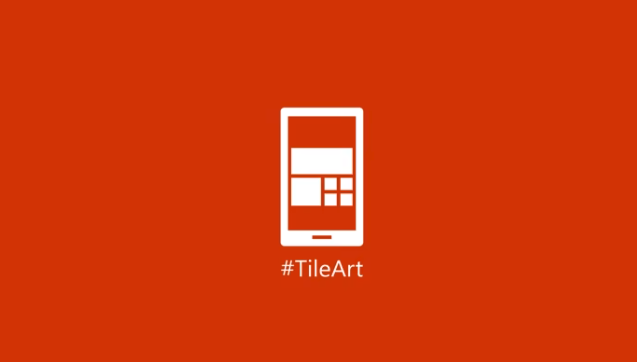 Red background with a white mobile phone icon and the text '#TileArt' below it.