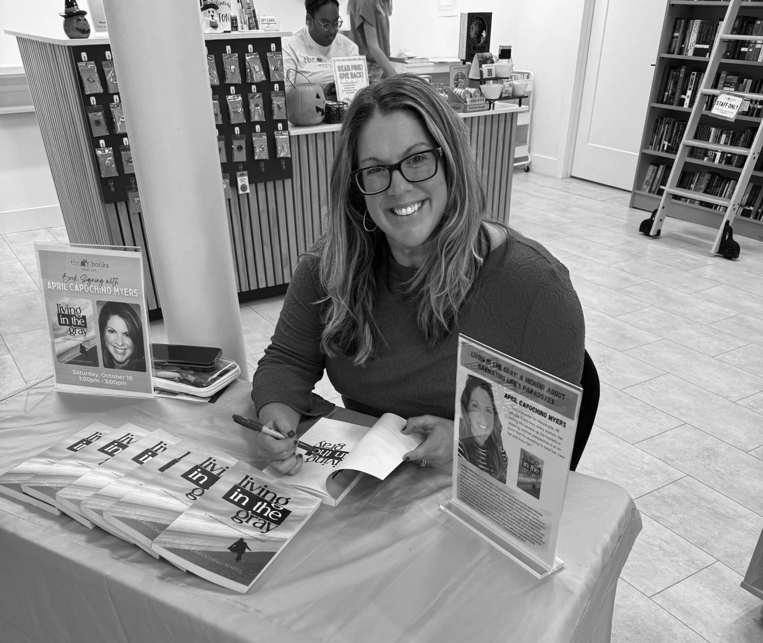 April Capochino Myers at a book signing