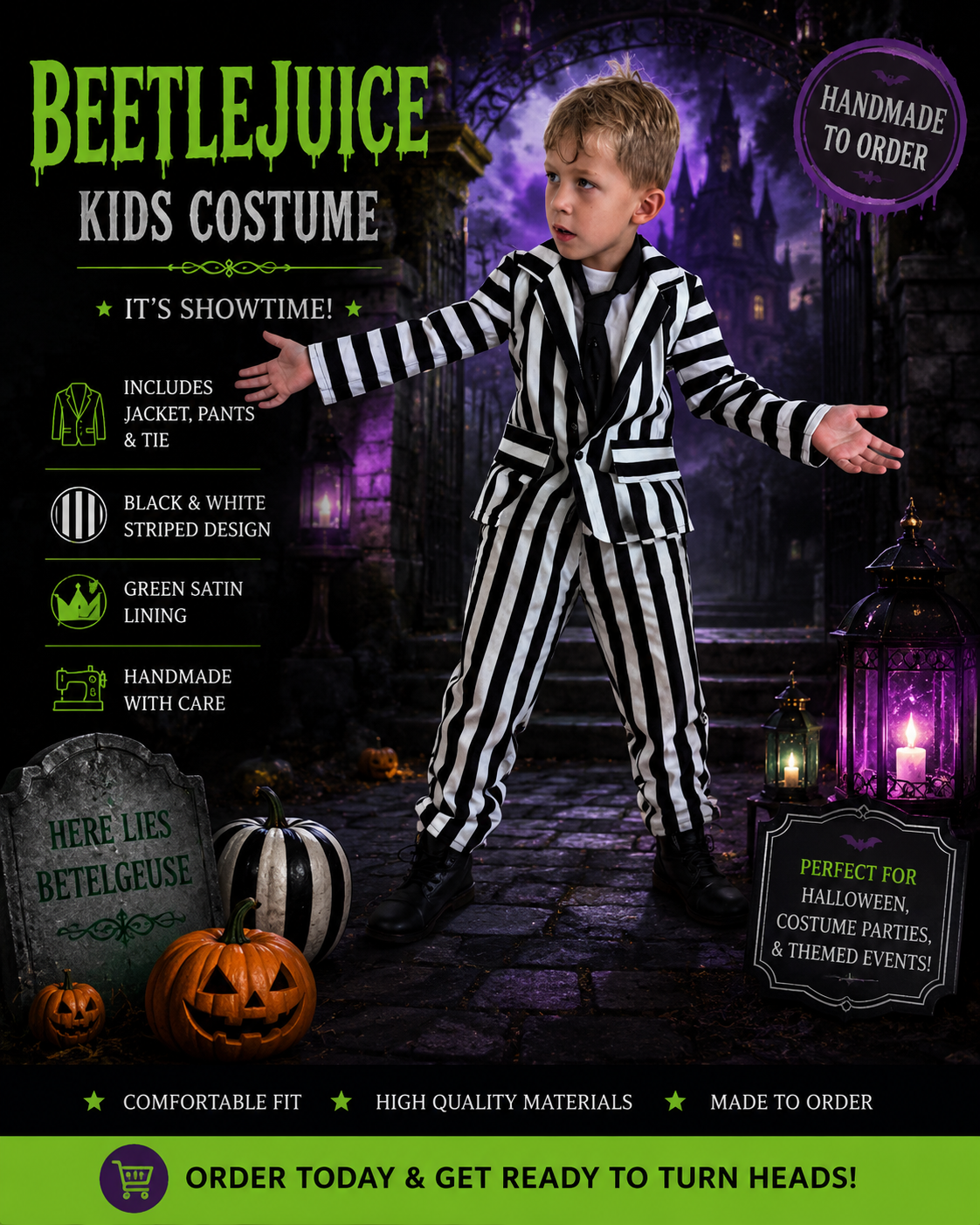 Black and white striped suit inspired by Beetlejuice - Kids