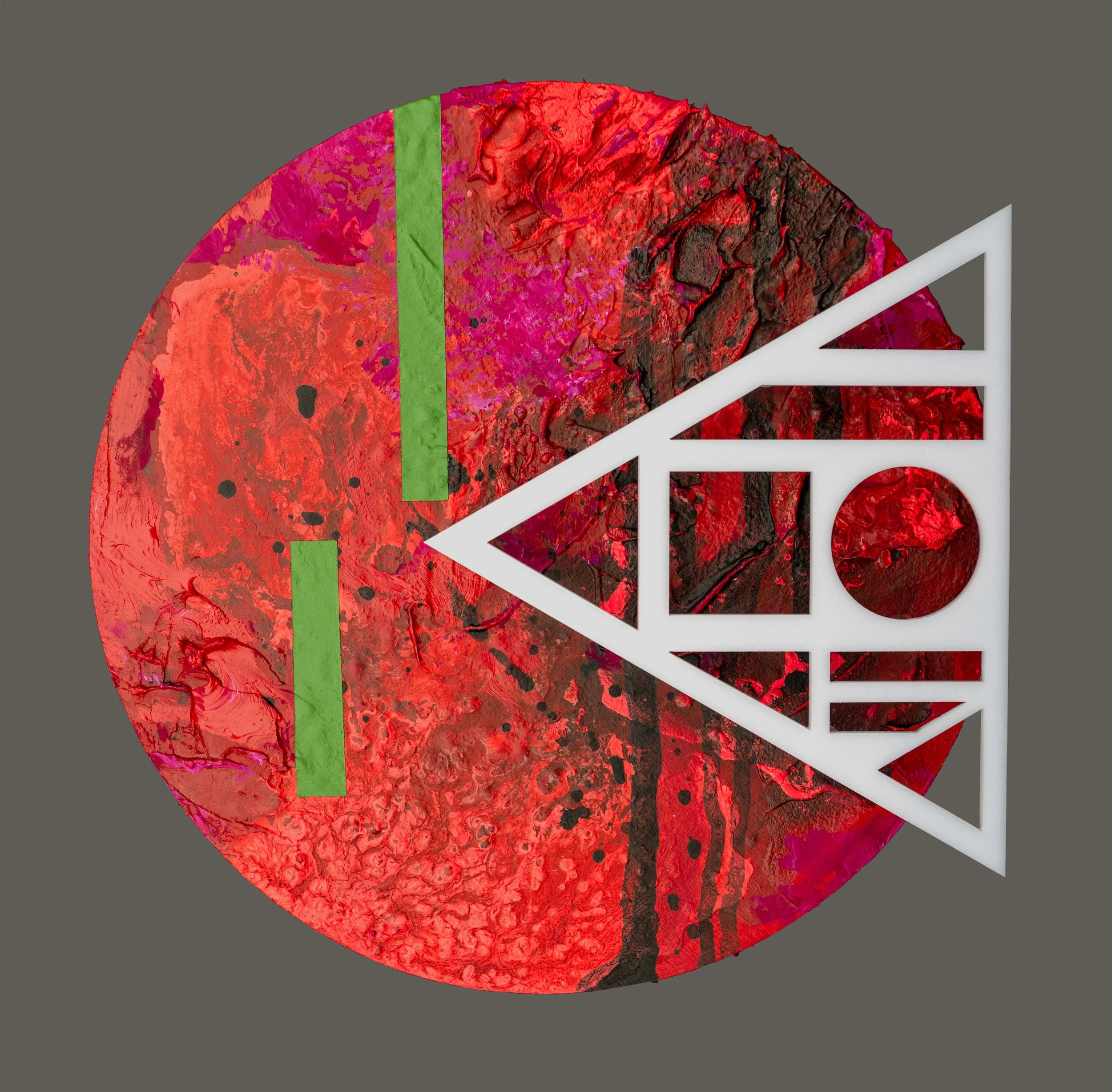 Circle Peg #3, mixed media on wood panel, 10”x 10”, 2025