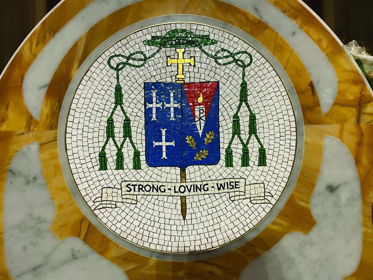 Most Reverend Thomas J. Tobin's Coat of Arms in a Mosaic on the Cathedra